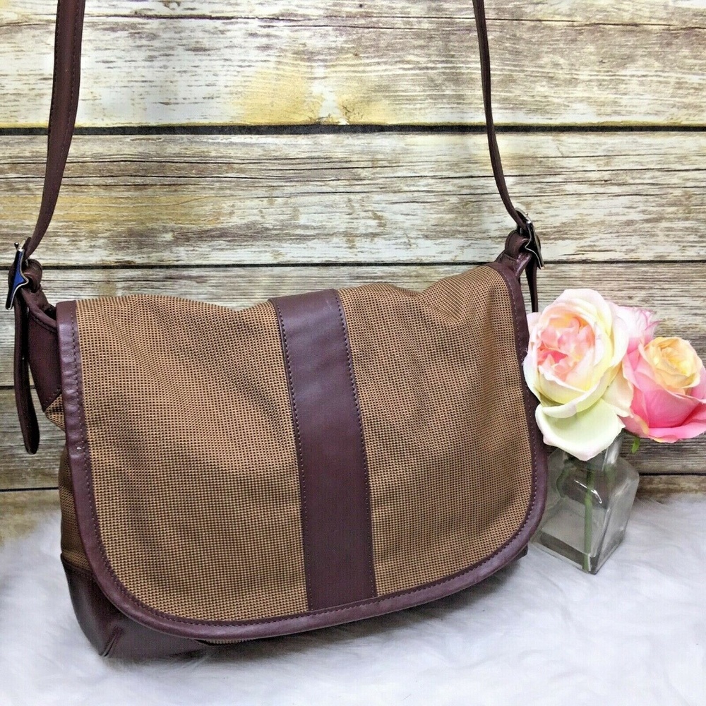 L.L. Bean Brown Fabric Leather Trim Messenger Bag